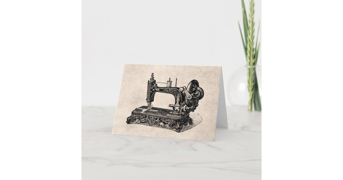 Vintage 1800s Sewing Machine Illustration Card | Zazzle