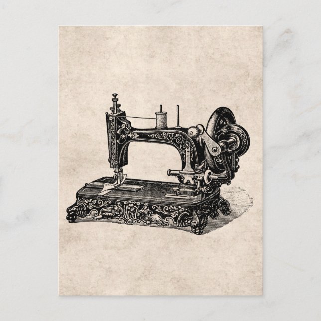 Vintage 1800s Sewing Machine Illustration Postcard (Front)