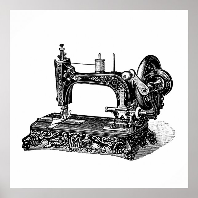Vintage 1800s Sewing Machine Illustration Poster (Front)