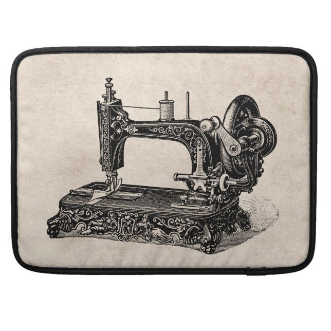 Vintage 1800s Sewing Machine Illustration Sleeve For MacBooks (Back)