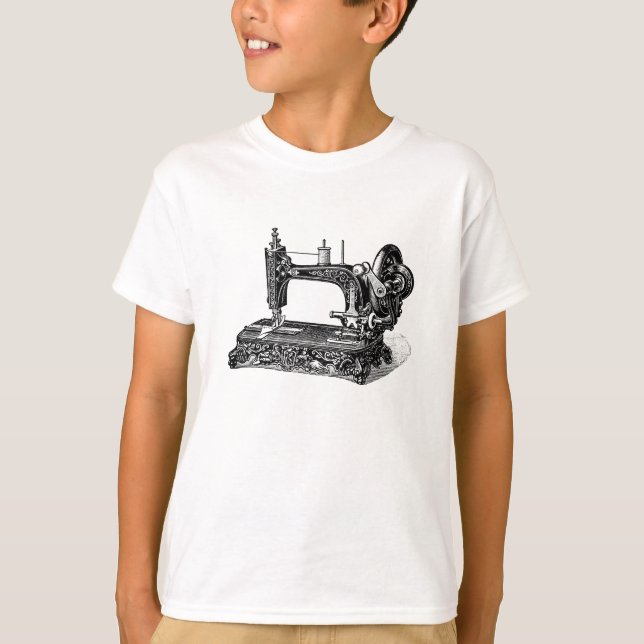 Vintage 1800s Sewing Machine Illustration T-Shirt (Front)