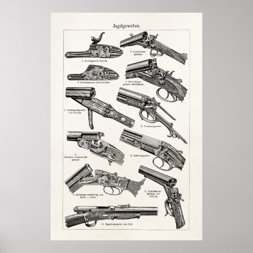 Vintage 1800s Shotgun Antique Shot Guns Old Rifles Poster