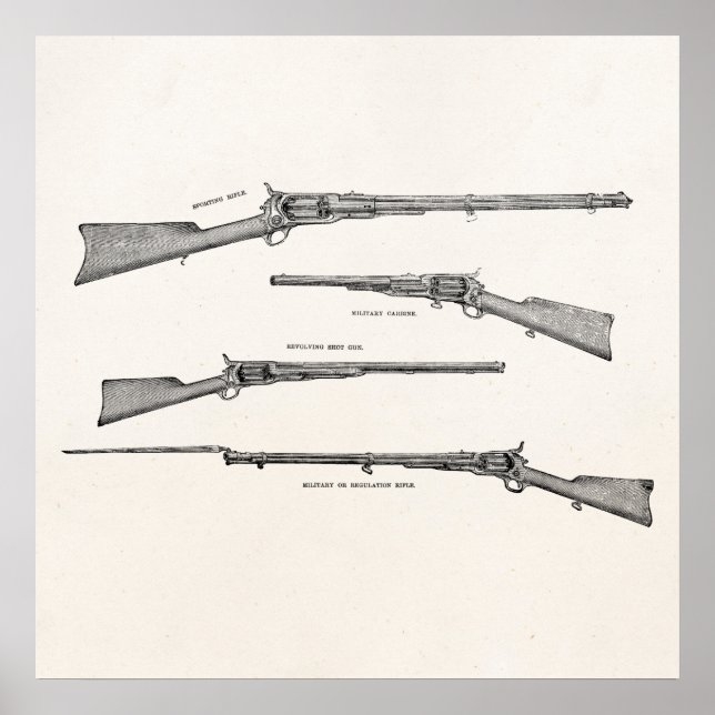 Vintage 1800s Shotgun Antique Shot Guns Old Rifles Poster (Front)