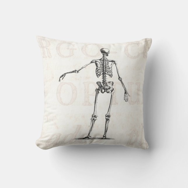 Vintage 1800s Skeleton Antique Anatomy Skeletons Throw Pillow (Front)