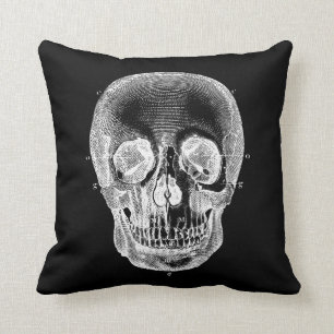 Vintage 1800s Skull Retro Anatomical Black White Throw Pillow