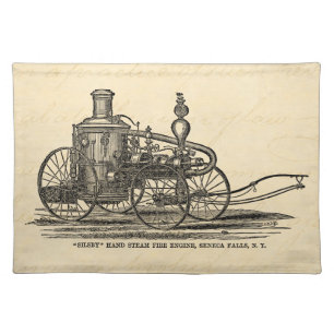 Vintage 1800s Steam Fire Engine Antique Fire Truck Cloth Placemat