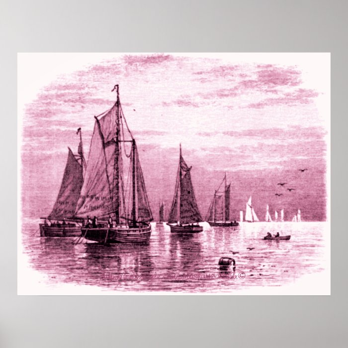 "Vintage 1800's Sunset fleet of fishing schooners Poster