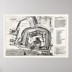 Vintage 1800s Tower of London Antique Map England Poster
