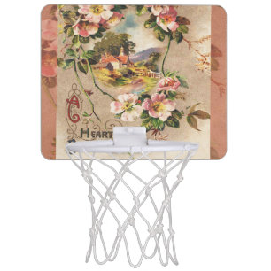 Vintage 1800s Victorian Birthday Floral Country Mini Basketball Hoop