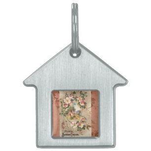 Vintage 1800s Victorian Birthday Floral Country  Pet Name Tag