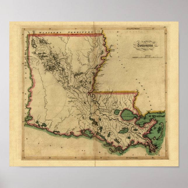 Vintage 1814 Louisiana Map Poster (Front)