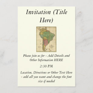 Vintage 1826 South America Map by Anthony Finley Invitation