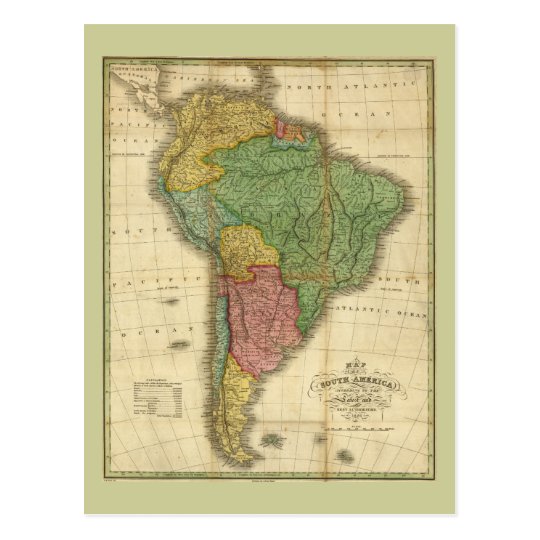 Vintage 1826 South America Map by Anthony Finley Postcard