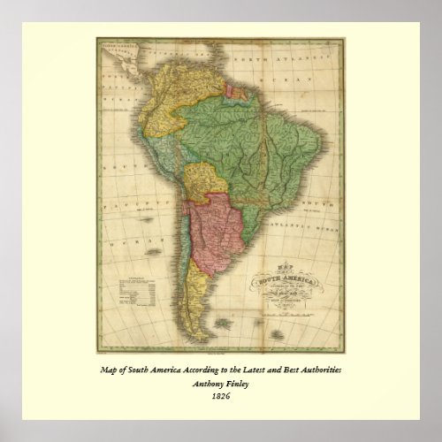 Vintage 1826 South America Map by Anthony Finley Poster