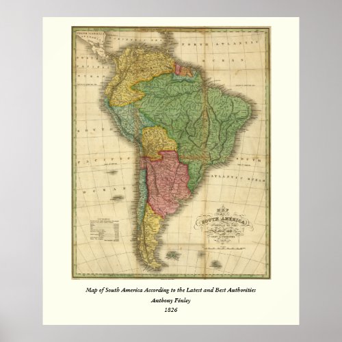 Vintage 1826 South America Map by Anthony Finley Poster