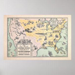 Vintage 1831 USA Map Poster