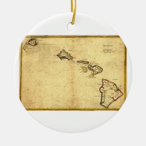Vintage 1837 Hawaii Map _  Hawaiian Islands Ceramic Ornament