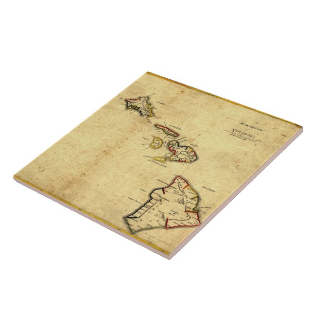 Vintage 1837 Hawaii Map -  Hawaiian Islands Ceramic Tile (Side)