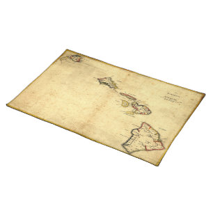 Vintage 1837 Hawaii Map -  Hawaiian Islands Cloth Placemat