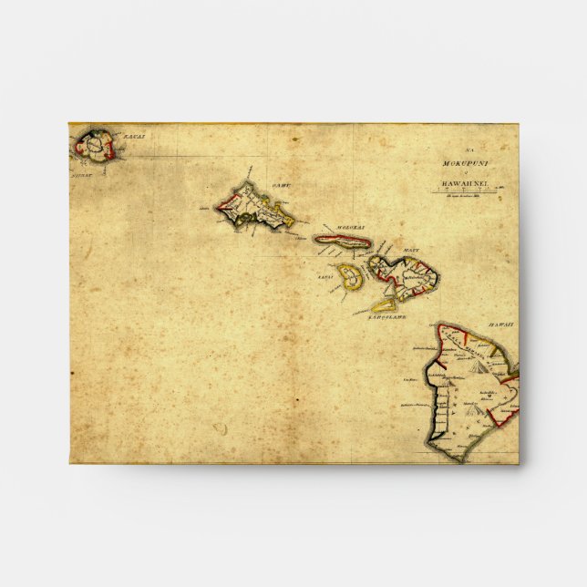 Vintage 1837 Hawaii Map -  Hawaiian Islands Envelope (Front)