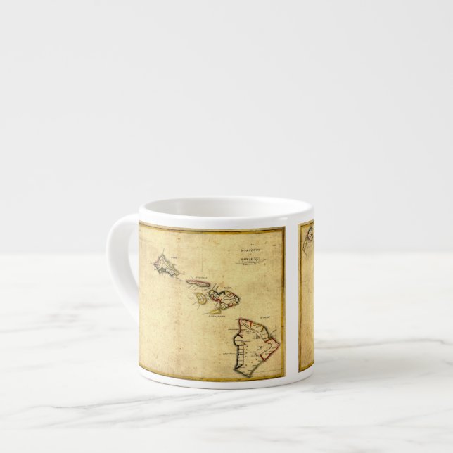 Vintage 1837 Hawaii Map -  Hawaiian Islands Espresso Cup (Front Left)
