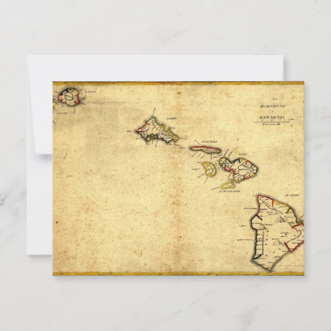 Vintage 1837 Hawaii Map -  Hawaiian Islands Invitation (Front)