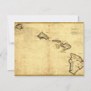 Vintage 1837 Hawaii Map - Hawaiian Islands Invitation
