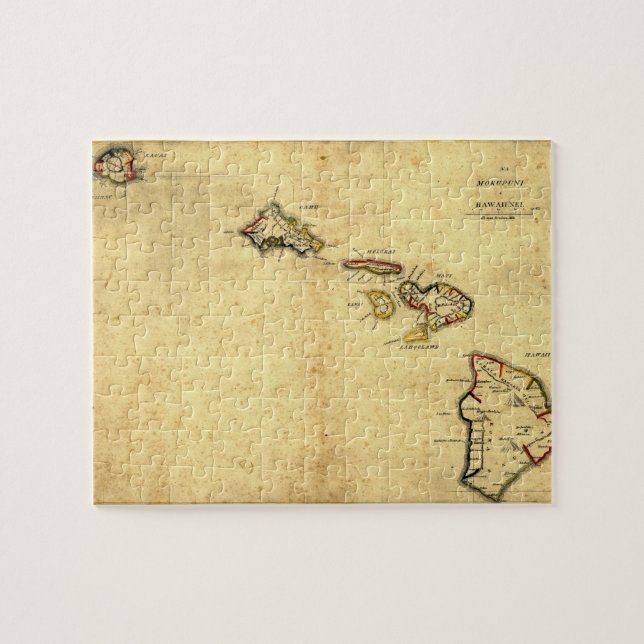Vintage 1837 Hawaii Map -  Hawaiian Islands Jigsaw Puzzle (Horizontal)
