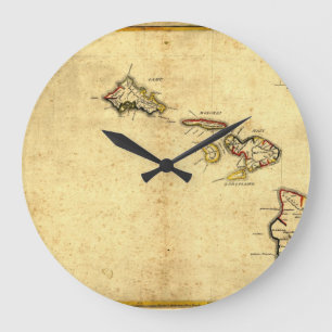 Vintage 1837 Hawaii Map - Hawaiian Islands Large Clock