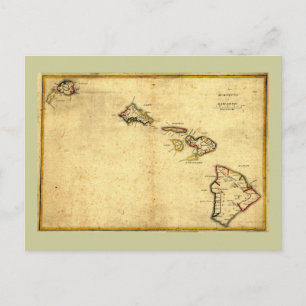 Vintage 1837 Hawaii Map - Hawaiian Islands Postcard