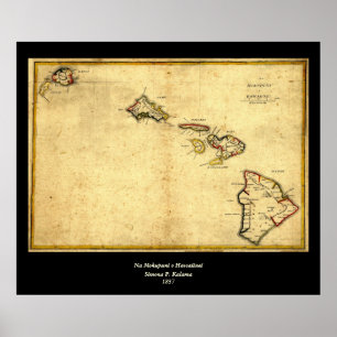 Vintage 1837 Hawaii Map -  Hawaiian Islands Poster