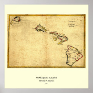 Vintage 1837 Hawaii Map - Hawaiian Islands Poster