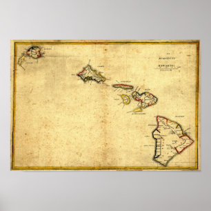 Vintage 1837 Hawaii Map - Hawaiian Islands Poster