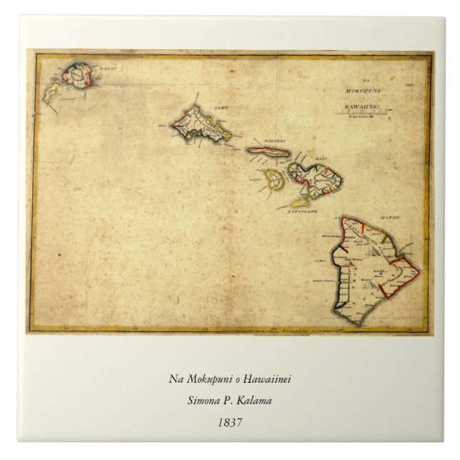 Vintage 1837 Hawaii Map -  Hawaiian Islands Tile (Front)