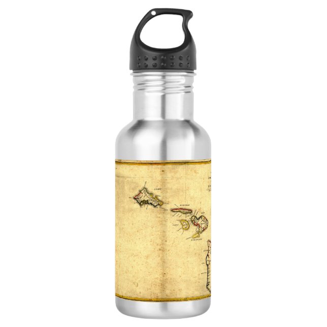 Vintage 1837 Hawaii Map -  Hawaiian Islands Water Bottle (Front)