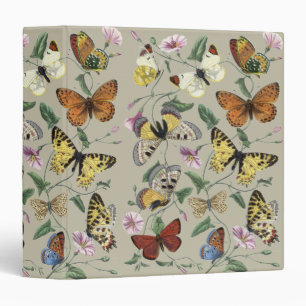 Vintage 1842 Butterfly Moth Botanical Floral Art 3 Ring Binder