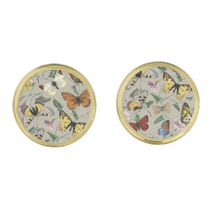 Vintage 1842 Butterfly Moth Botanical Floral Art Cufflinks