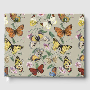 Vintage 1842 Butterfly Moth Botanical Floral Art Guest Book