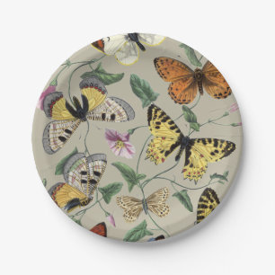 Vintage 1842 Butterfly Moth Botanical Floral Art Paper Plates