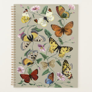 Vintage 1842 Butterfly Moth Botanical Floral Art Planner