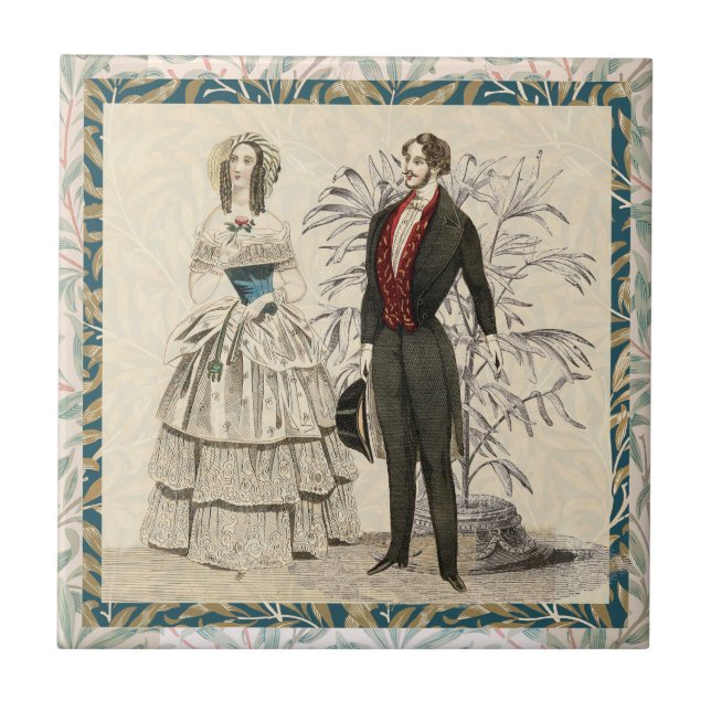 Vintage 1844 Victorian Wedding Illustration  Ceramic Tile (Front)