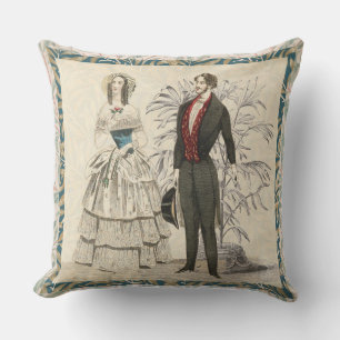 Vintage 1844 Victorian Wedding Illustration Outdoor Pillow