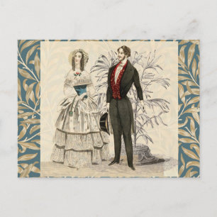Vintage 1844 Victorian Wedding Illustration Postcard
