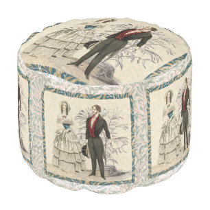 Vintage 1844 Victorian Wedding Illustration Pouf