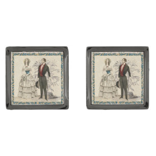 Vintage 1844 Victorian Wedding marriage Artwork Cufflinks