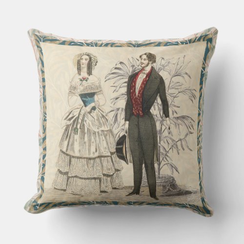 Vintage 1844 Victorian Wedding marriage Artwork Outdoor Pillow