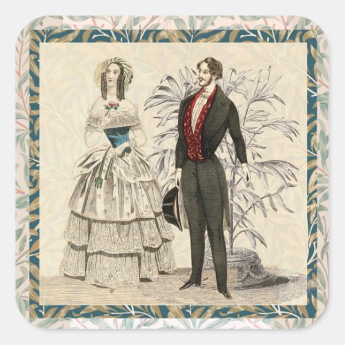 Vintage 1844 Victorian Wedding marriage Artwork Square Sticker