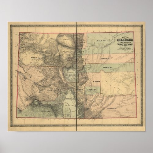 Vintage 1862 Map of Colorado Territory Poster