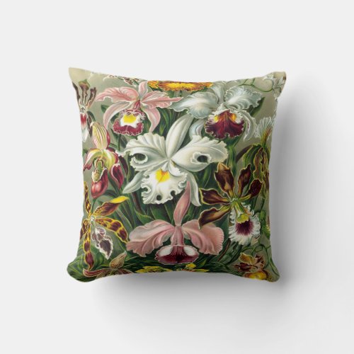 Vintage 1865 Botanical Orchids Illustration Throw Pillow
