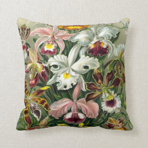 Vintage 1865 Botanical Orchids Illustration Throw Pillow